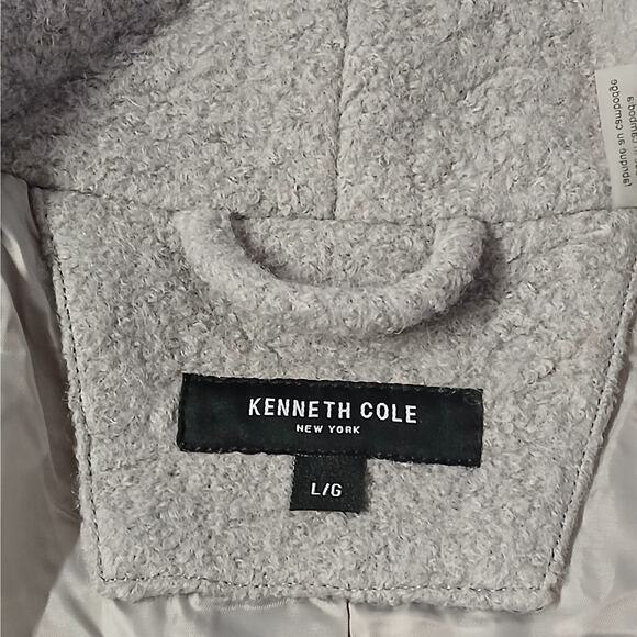 Kenneth Cole Wool Blend Wrap Coat Women Large Gray Shawl Collar Winter Cozy Chic - Picture 8 of 15